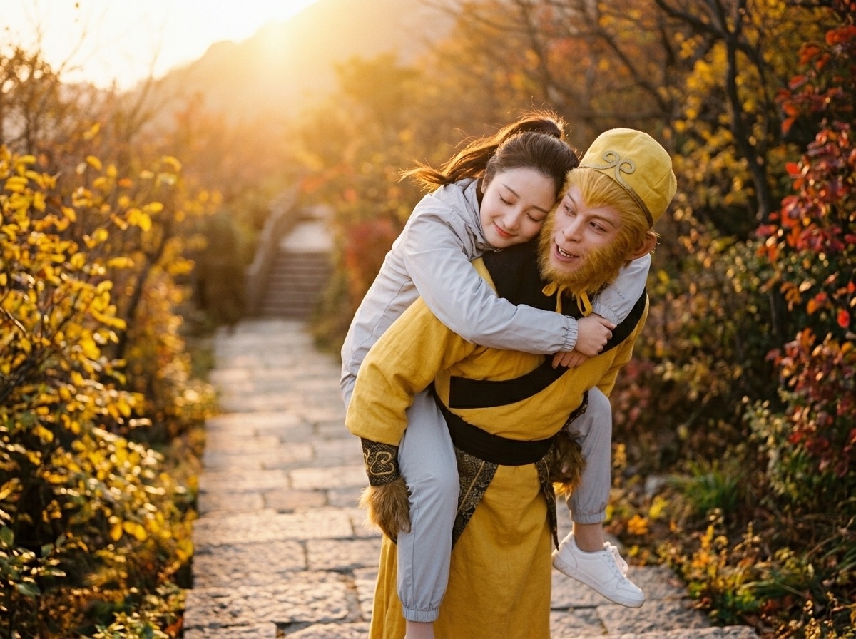 黄昏山路上悟空背着黛玉下山