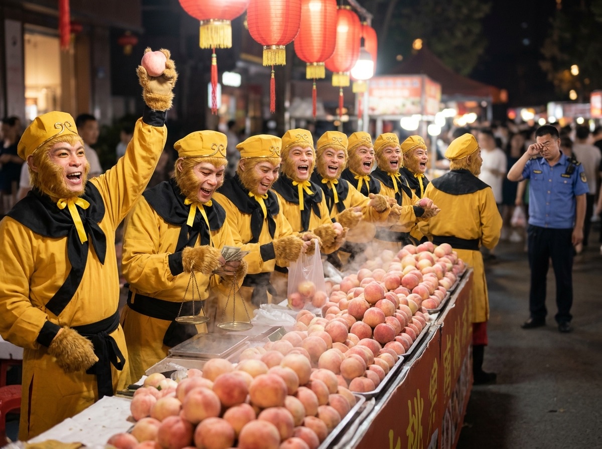 夜市里十个悟空同时卖桃